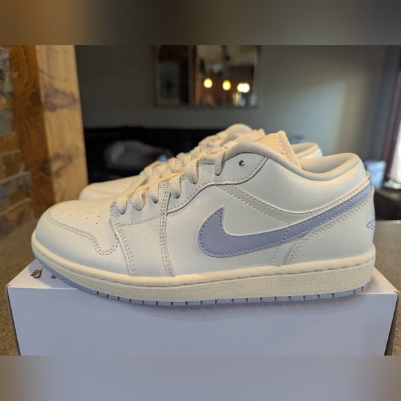 Nike Shoes - Nike Air Jordan 1 Low-Top Sneakers in White with Light Lavender Swoosh
